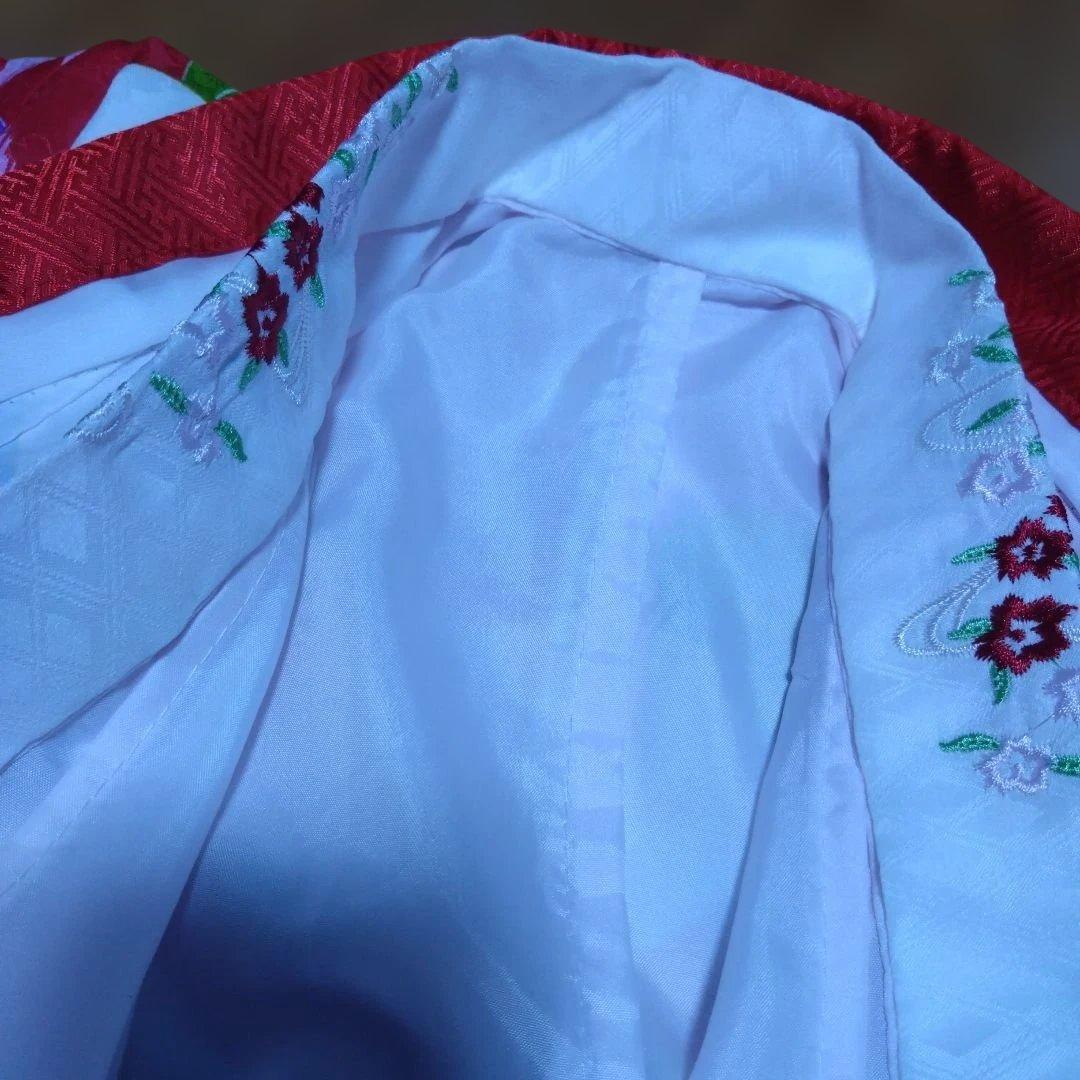 三歳★花ひめ★椿と矢羽根★被布着物小物フルセット★赤ピンク