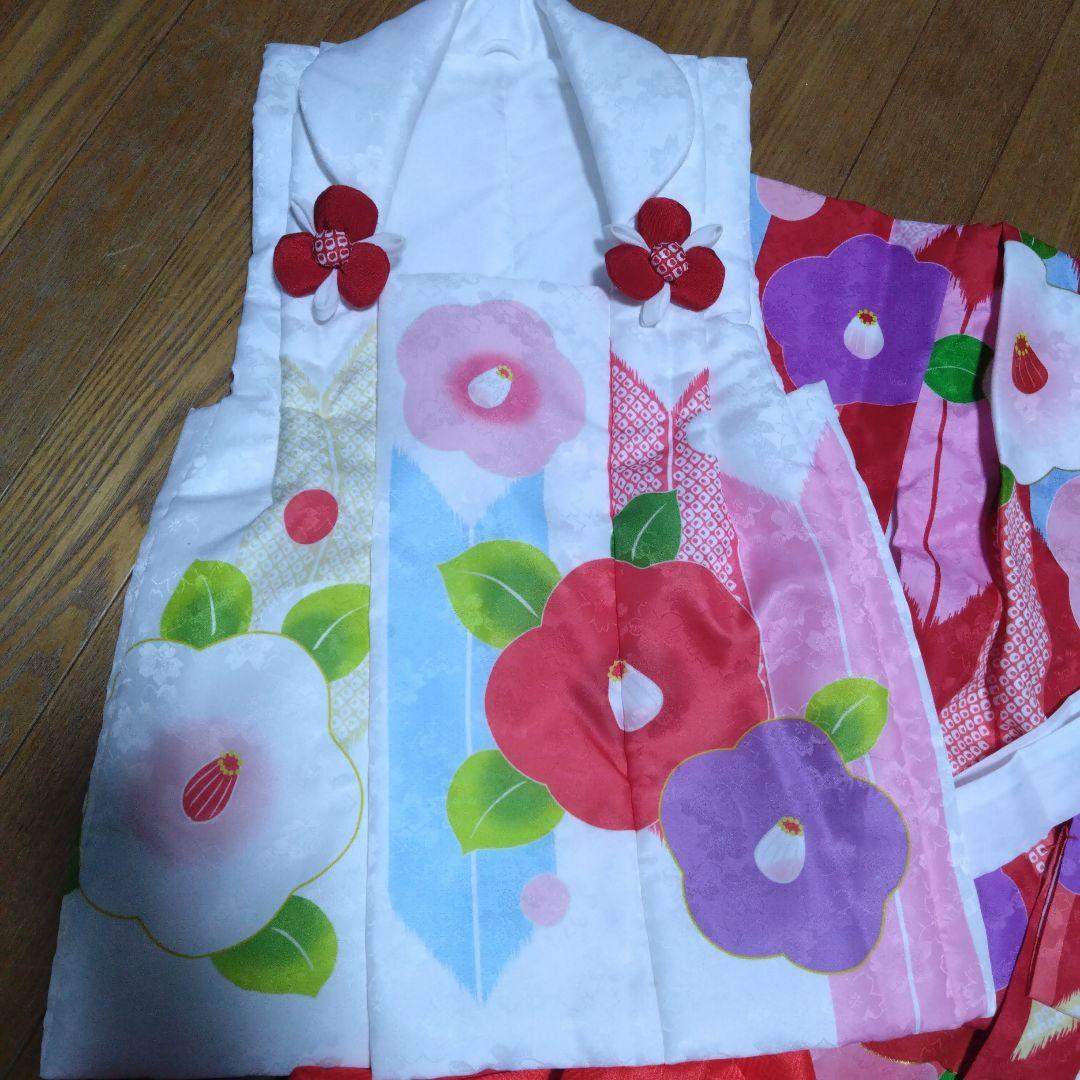 三歳★花ひめ★椿と矢羽根★被布着物小物フルセット★赤ピンク