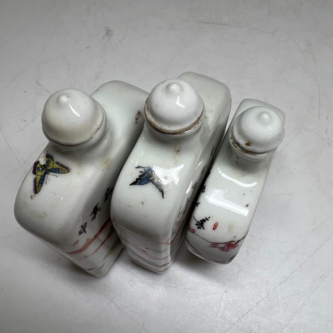 中国古玩　粉彩鼻煙香　6点と台1点　高さ約7~9.5㎝　東Y7-0512①タサオ