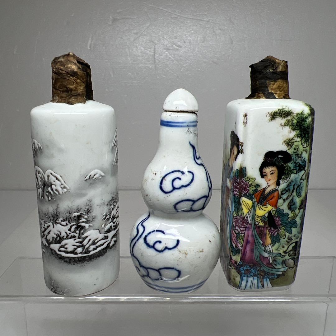 中国古玩　粉彩鼻煙香　6点と台1点　高さ約7~9.5㎝　東Y7-0512①タサオ