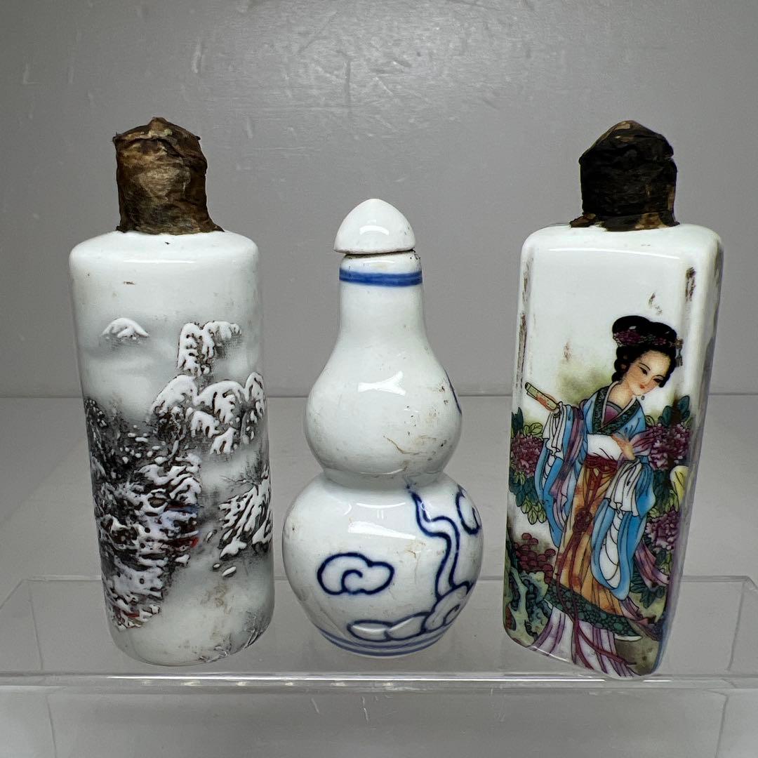 中国古玩　粉彩鼻煙香　6点と台1点　高さ約7~9.5㎝　東Y7-0512①タサオ