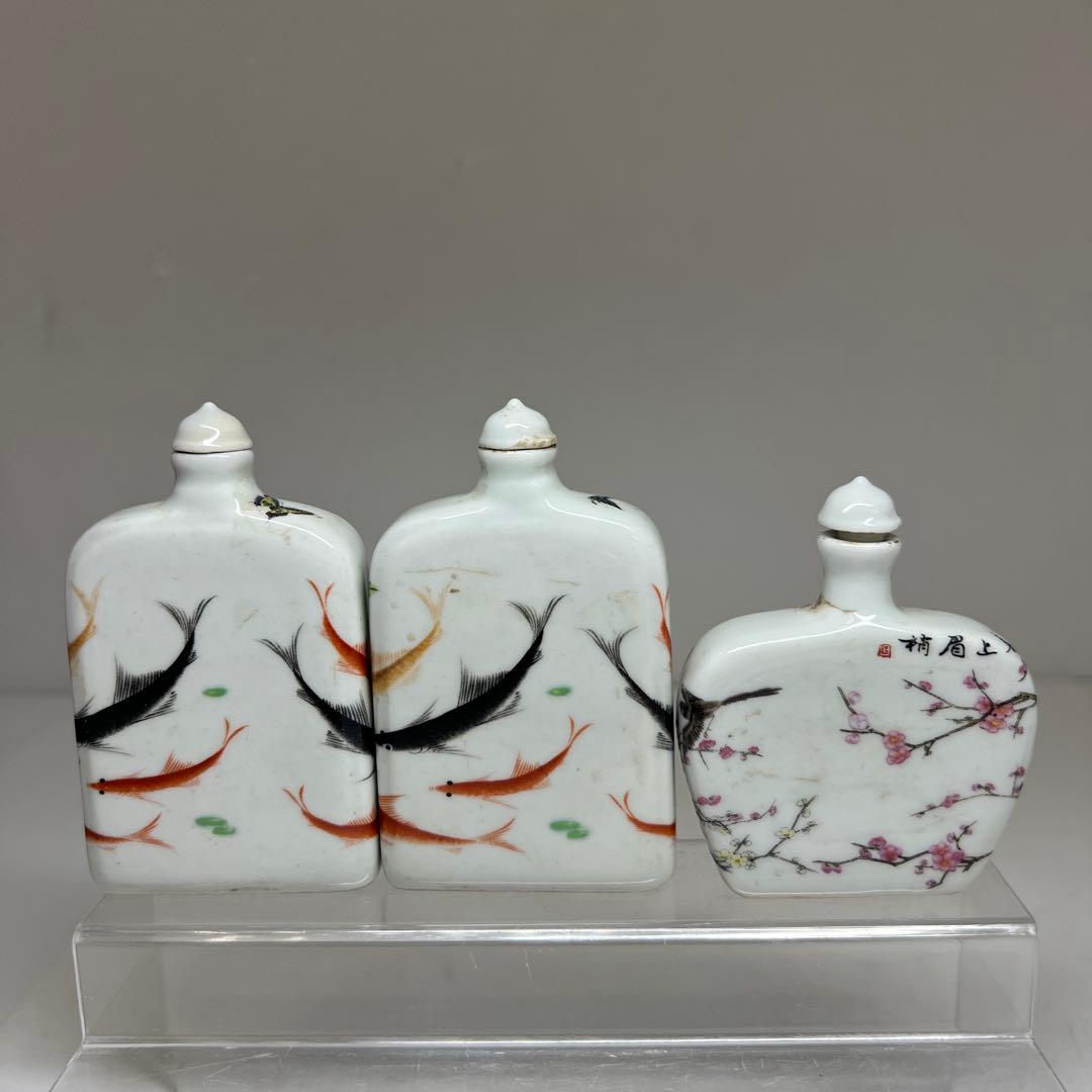 中国古玩　粉彩鼻煙香　6点と台1点　高さ約7~9.5㎝　東Y7-0512①タサオ