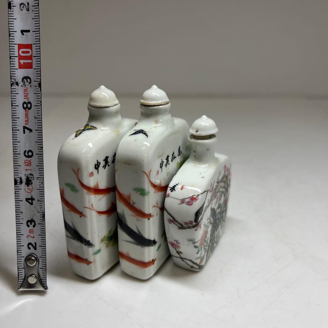中国古玩　粉彩鼻煙香　6点と台1点　高さ約7~9.5㎝　東Y7-0512①タサオ