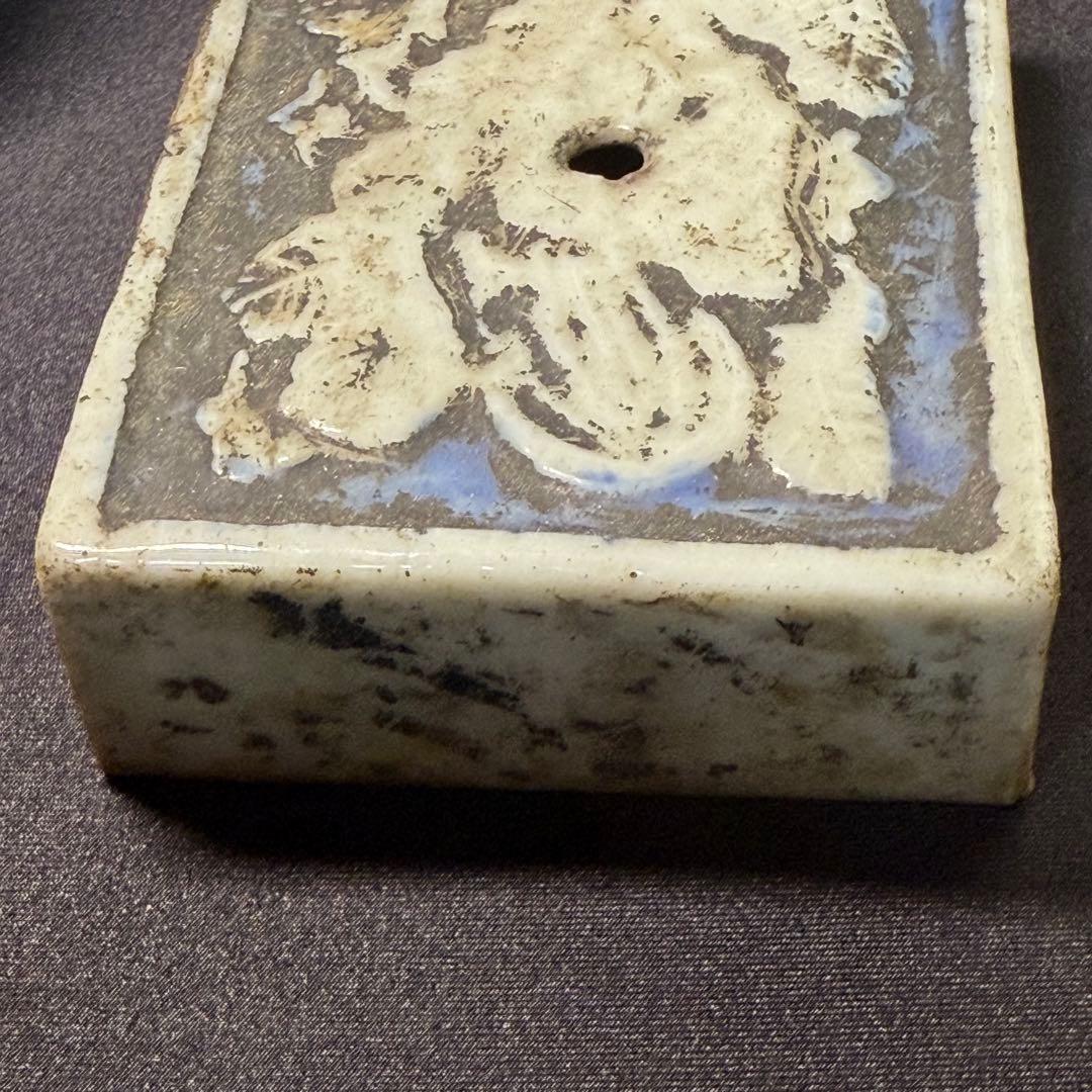 古陶器 水滴 江戸期 掻き落とし 椿文 出土品 文房具 古民藝 アンティーク