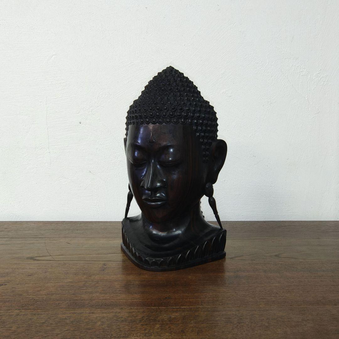 仏教美術【Buddha Head】木彫　彫刻　仏頭　仏像　ブッダ　置物