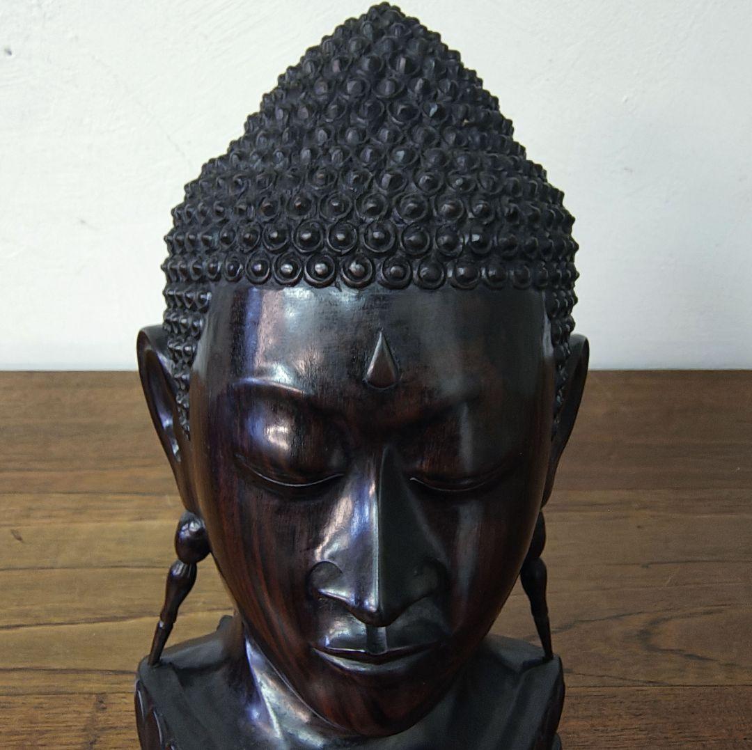 仏教美術【Buddha Head】木彫　彫刻　仏頭　仏像　ブッダ　置物