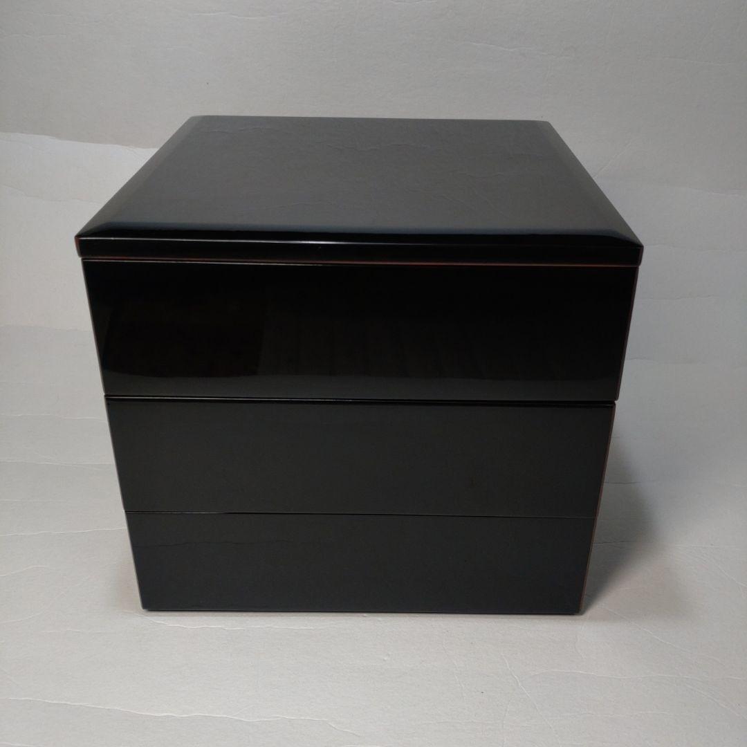 越前漆器 塗師 山本英明作 黒塗重箱 木箱付 本漆 美品