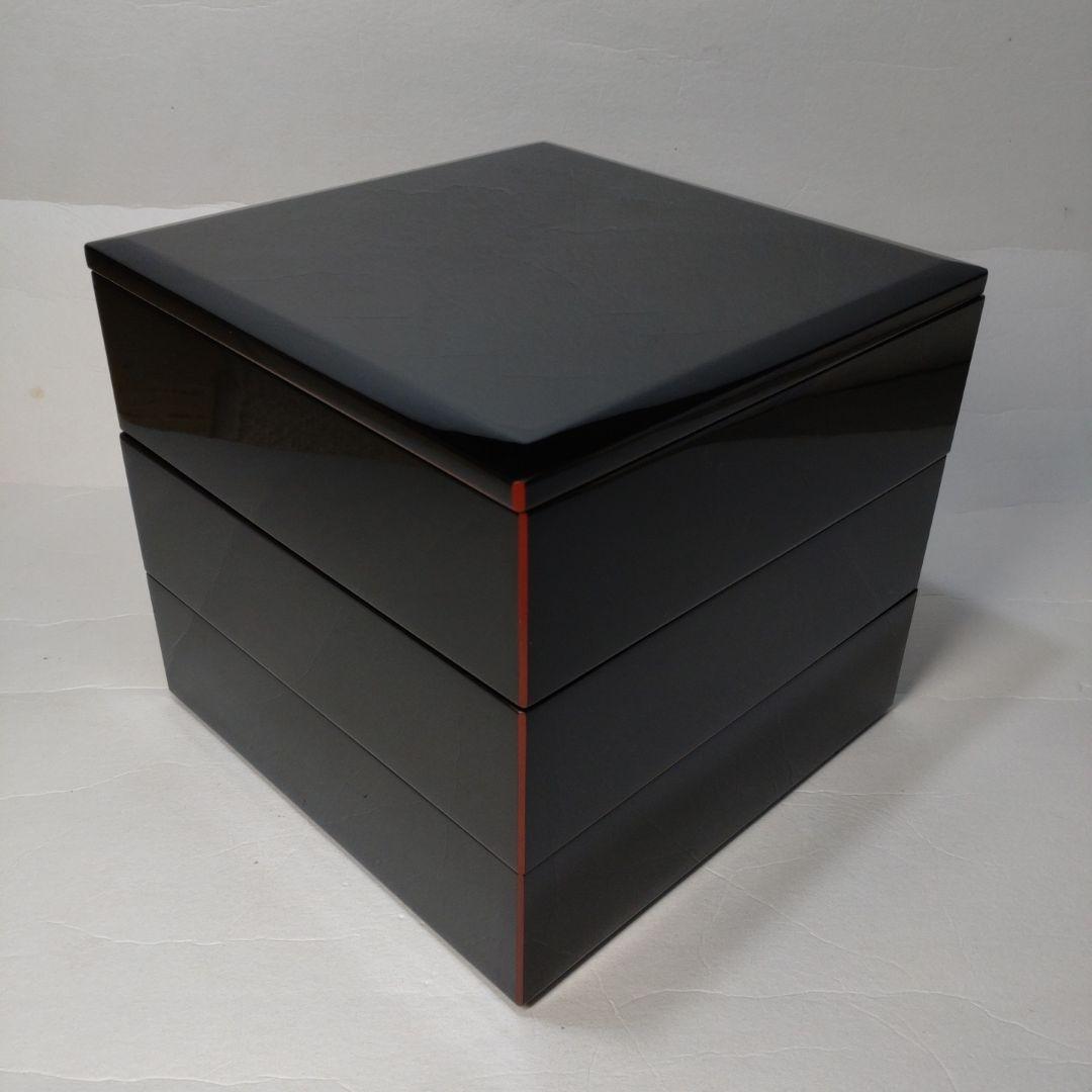 越前漆器 塗師 山本英明作 黒塗重箱 木箱付 本漆 美品