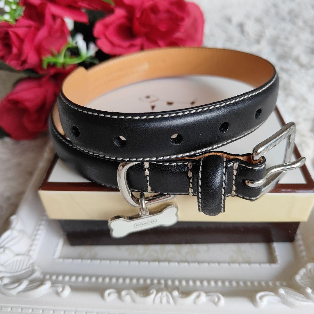 新品　COACH　コーチ　黒　ブラック　レザー　犬用首輪　М　中型犬　高級