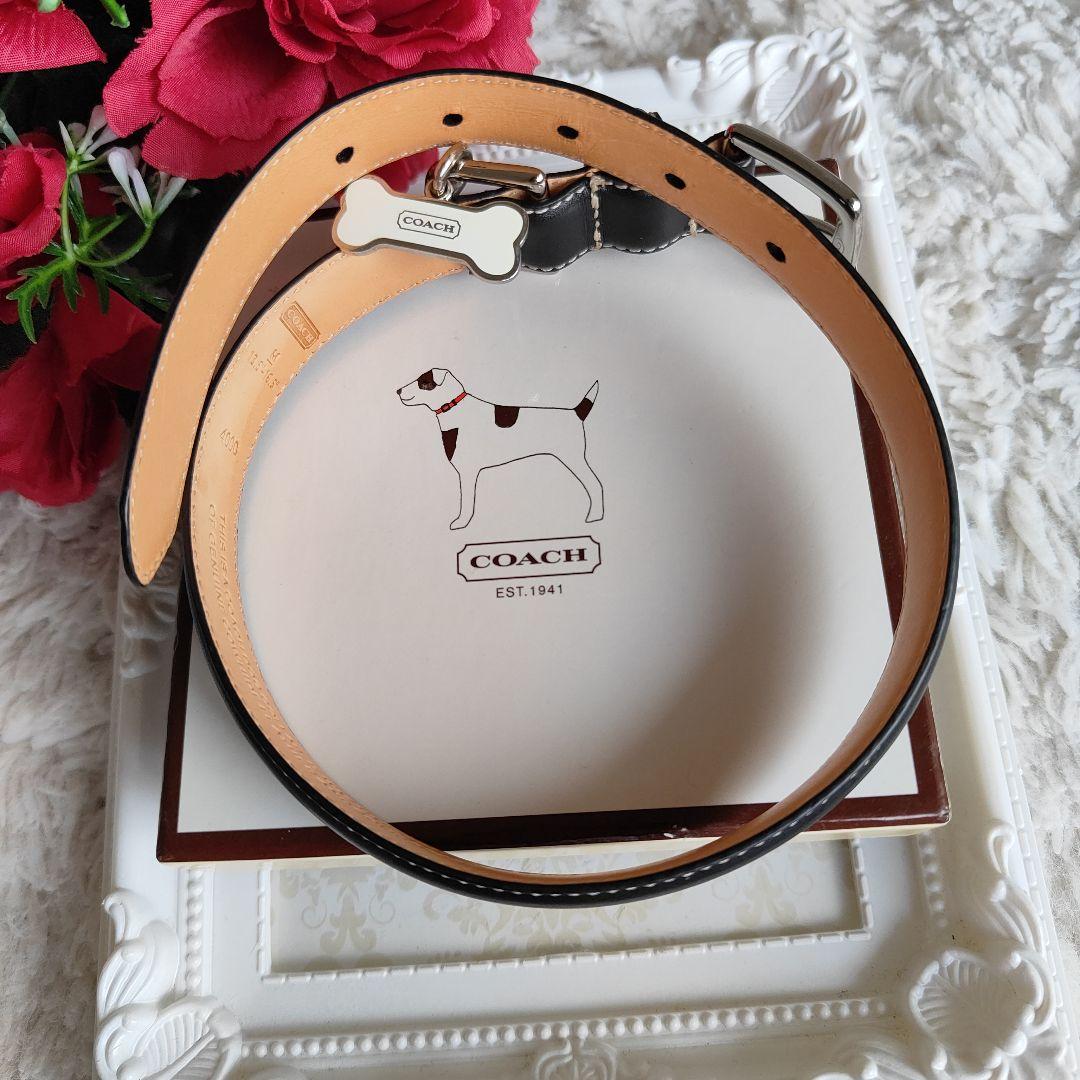 新品　COACH　コーチ　黒　ブラック　レザー　犬用首輪　М　中型犬　高級