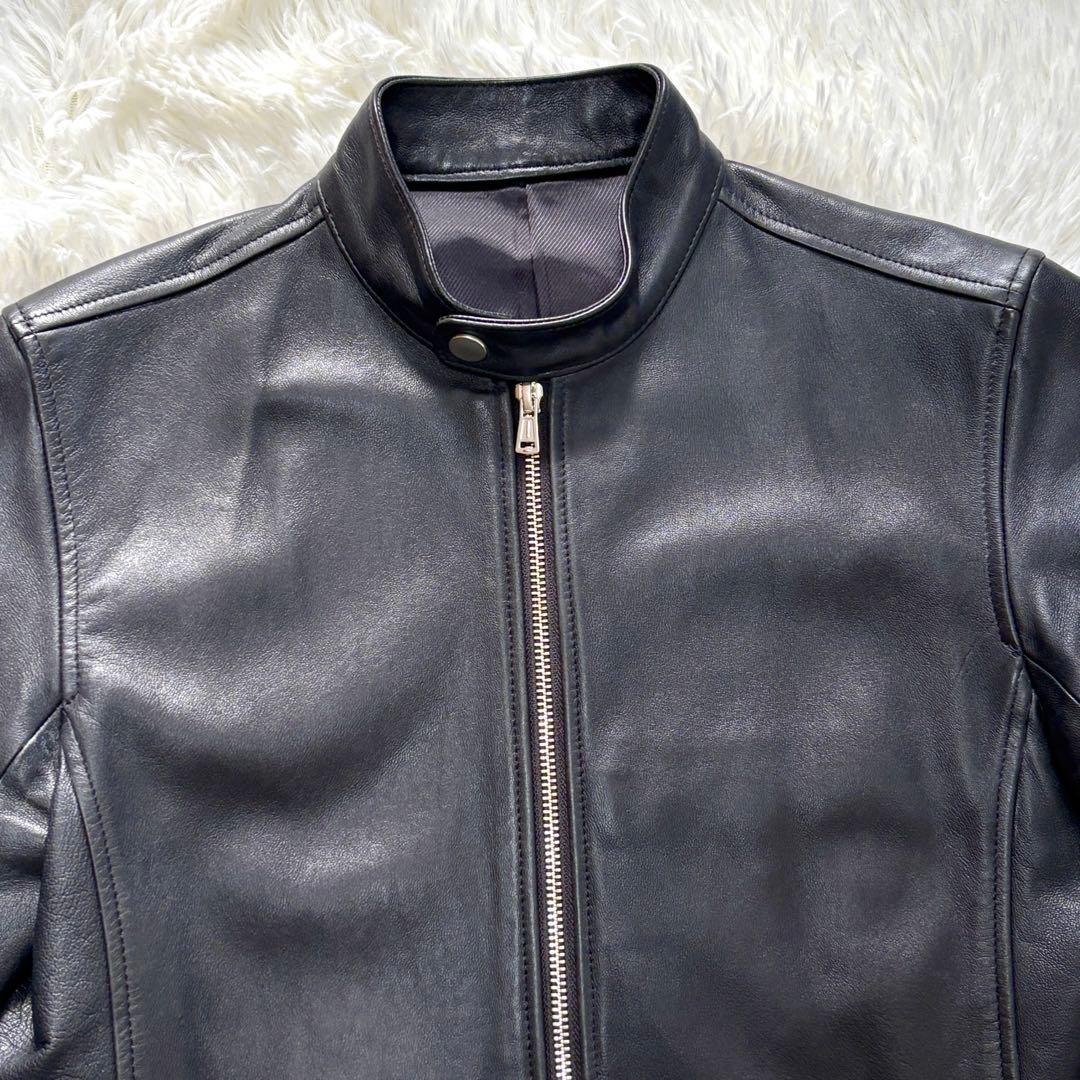 【極美品】羊革 SHIPS ラムレザー シングル ライダースジャケット 光沢黒