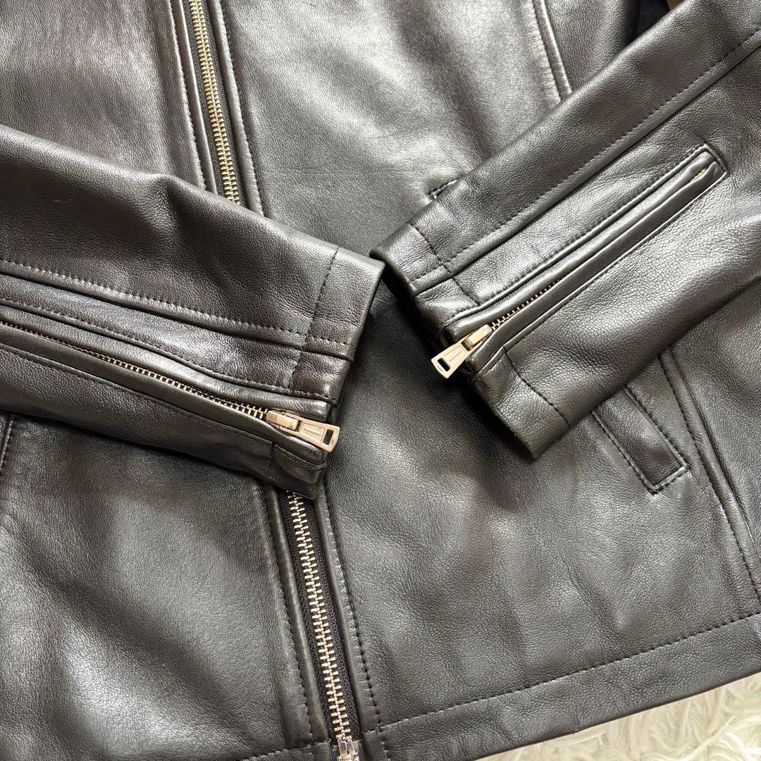 【極美品】羊革 SHIPS ラムレザー シングル ライダースジャケット 光沢黒