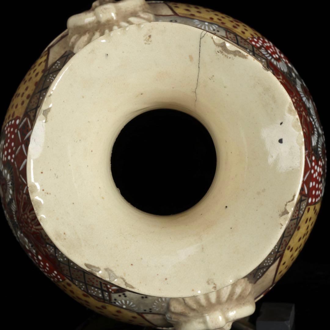 薩摩焼 色絵金彩 武者人物図大花瓶 54㎝ 耳付 飾壺 古美術 骨董品 時代物