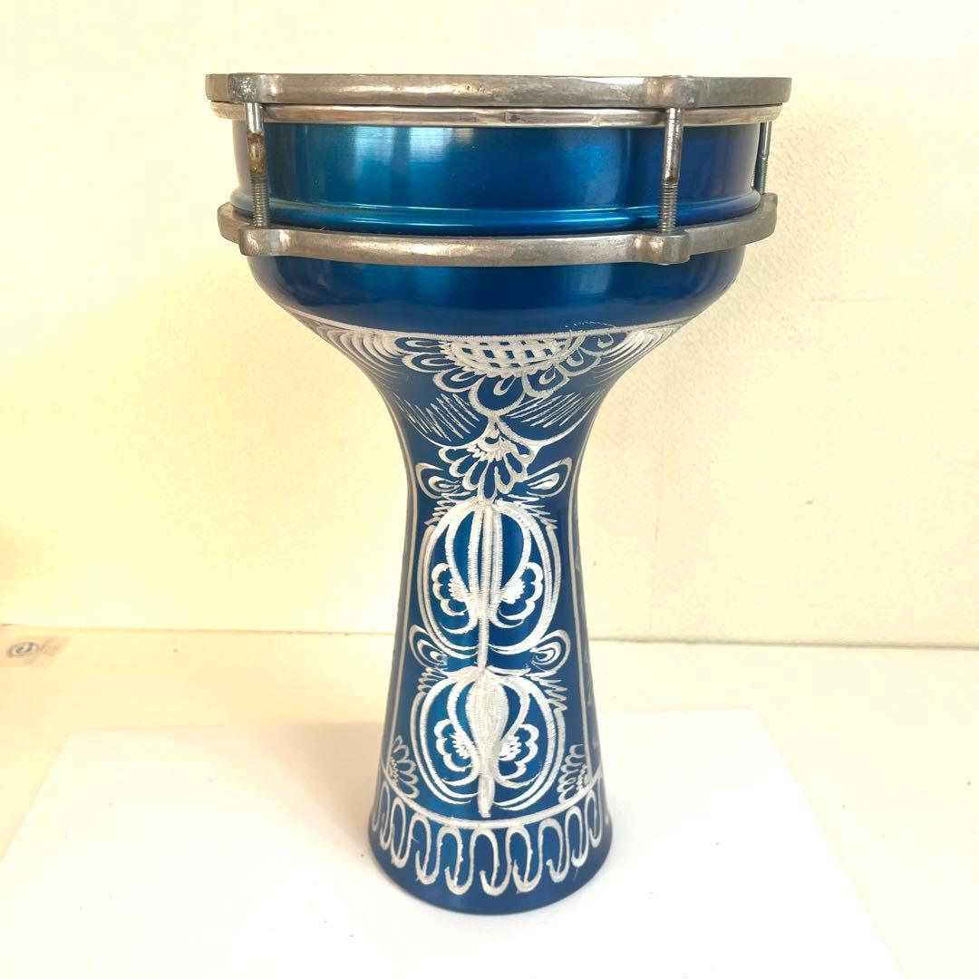 ダルブッカ 37cm 金属製 ベリーダンス 太鼓 プラスチックヘッド 青