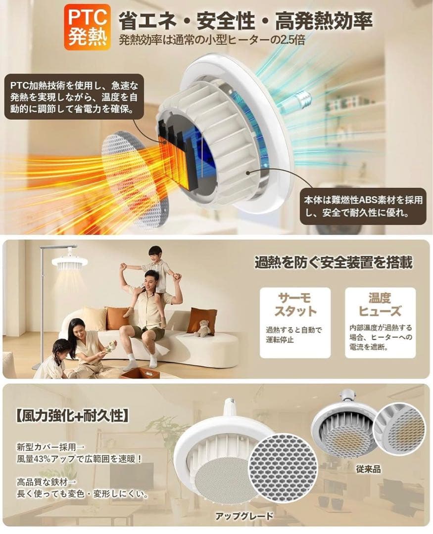 新品 電気ファンヒーター 天井 ライト 脱衣所 速暖 ヒーターライト E26