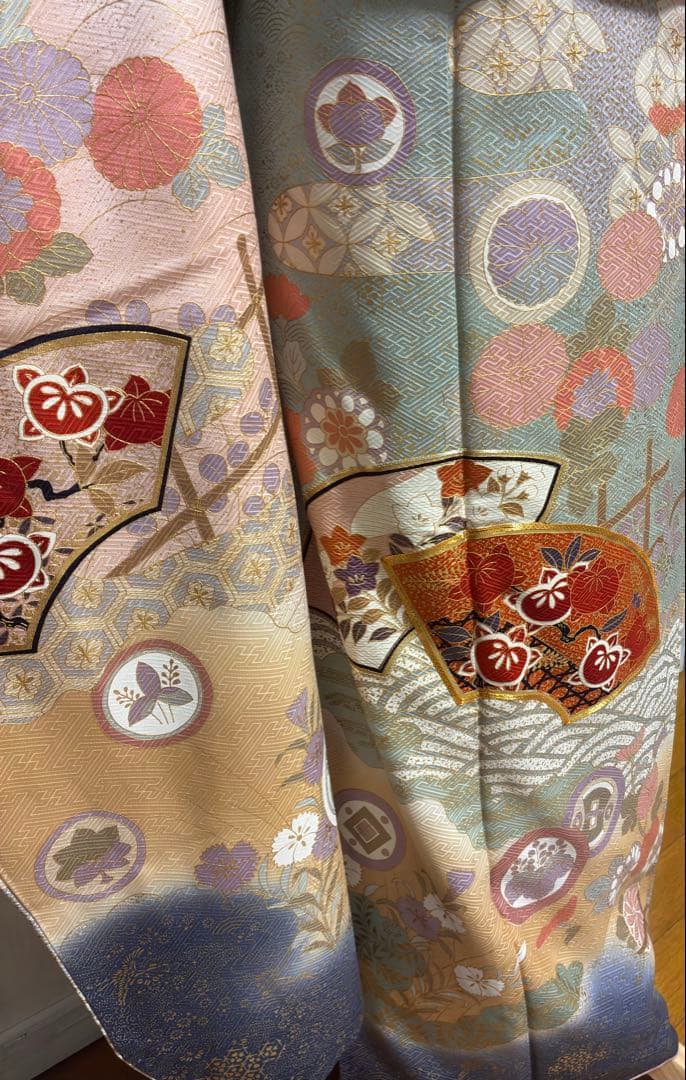 ⁂⁂いちなな様⁂⁂【振袖フルセット】 水色 金駒刺繍 花柄 扇柄