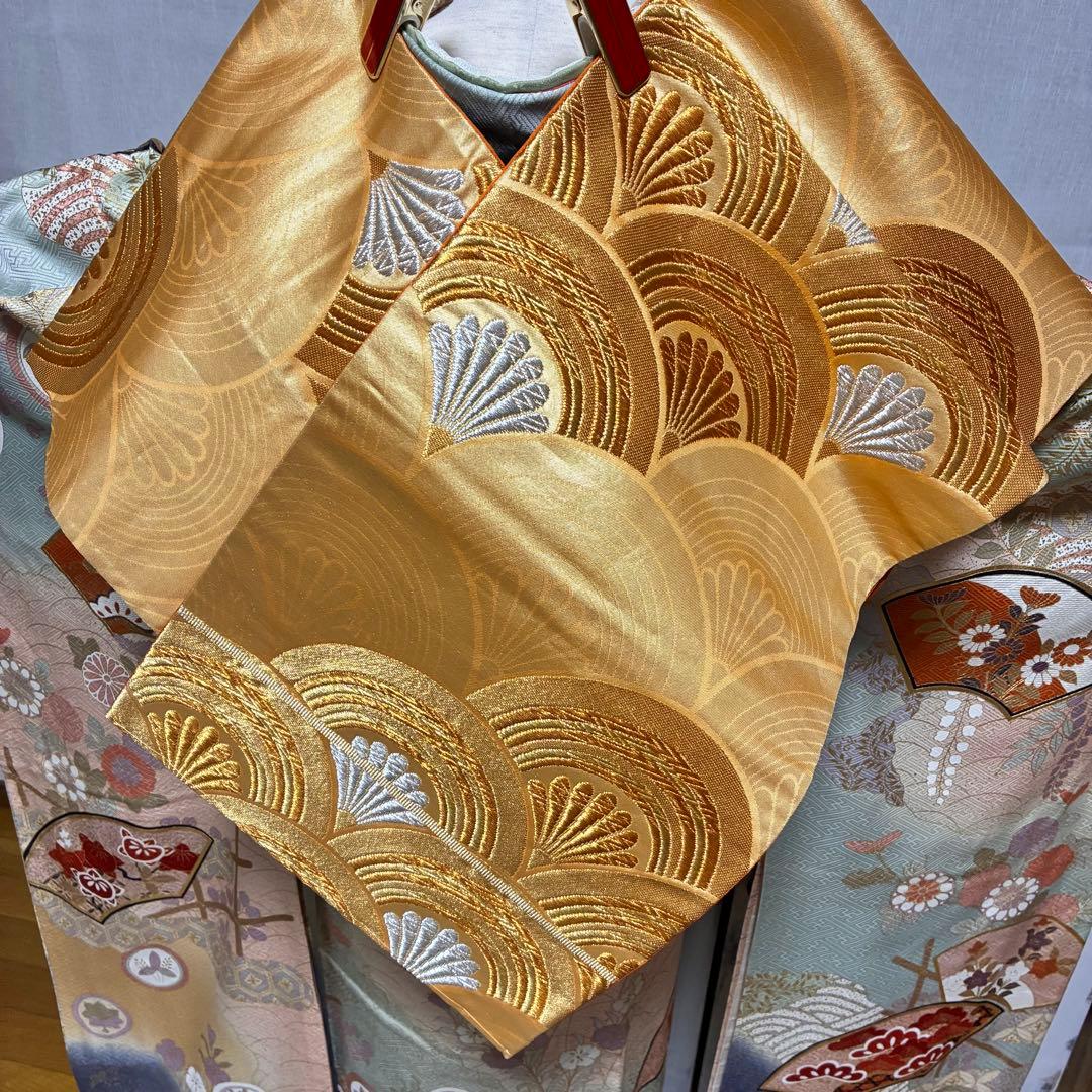 ⁂⁂いちなな様⁂⁂【振袖フルセット】 水色 金駒刺繍 花柄 扇柄