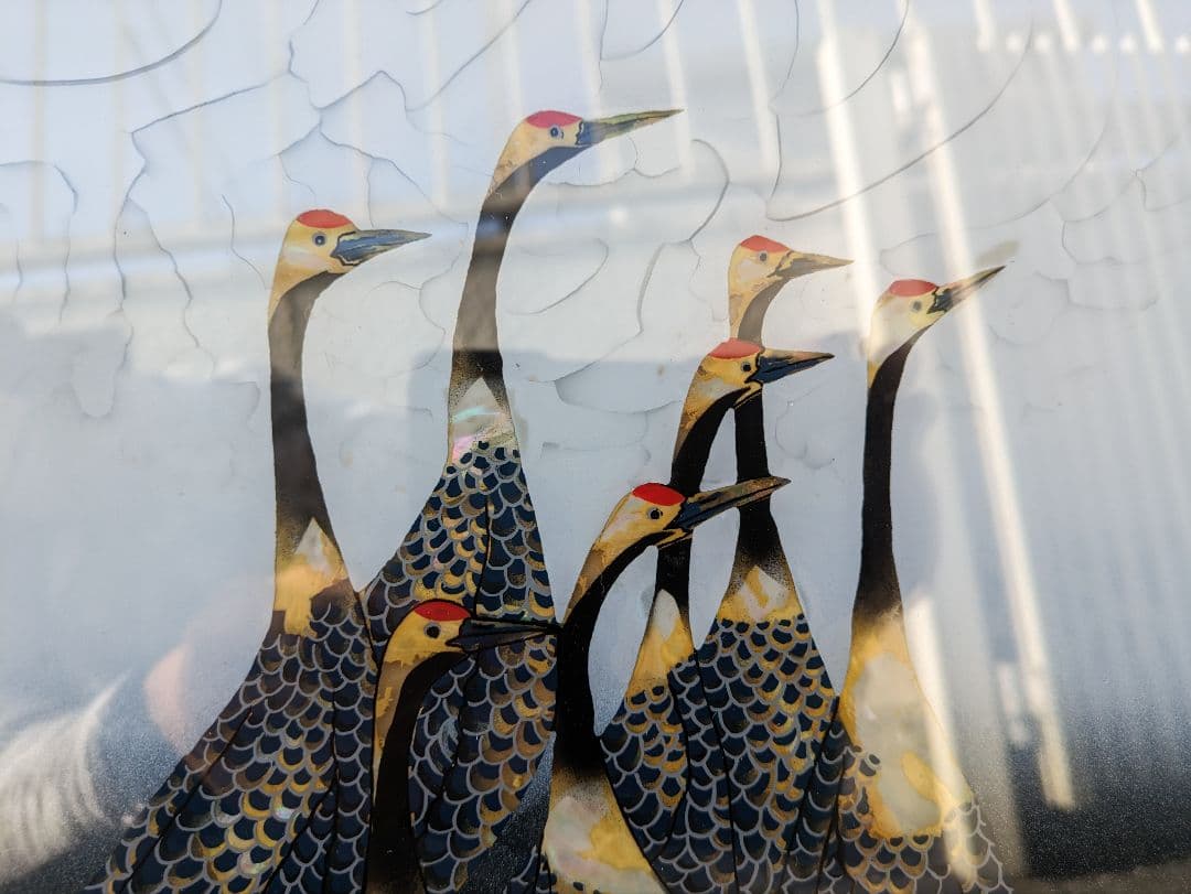 レア美品　螺鈿画　タンチョウ鶴額入り