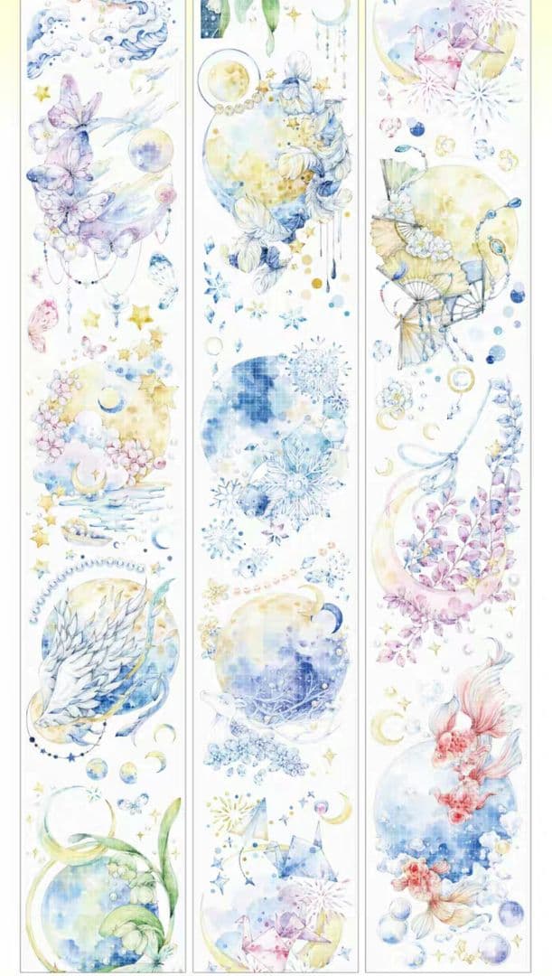 巻売 525★ 海外 マスキングテープ マステ PET 装飾 花 月 銀ホロ