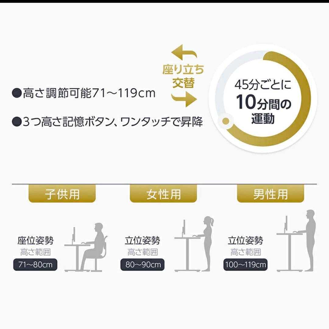 電動式 スタンディングデスク 耐荷重70KG 幅120 幅140 奥行き60cm