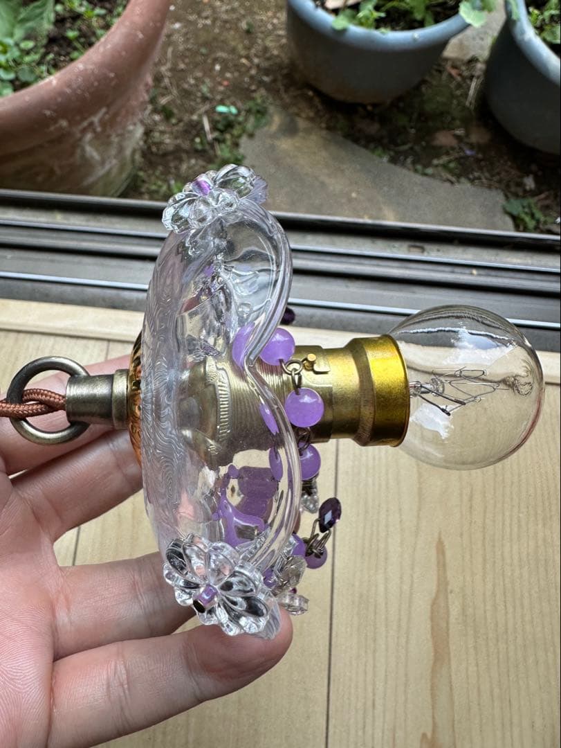 フランス アンティーク ラベンダームラーノガラスの可愛らしいミニシャンデリア＊