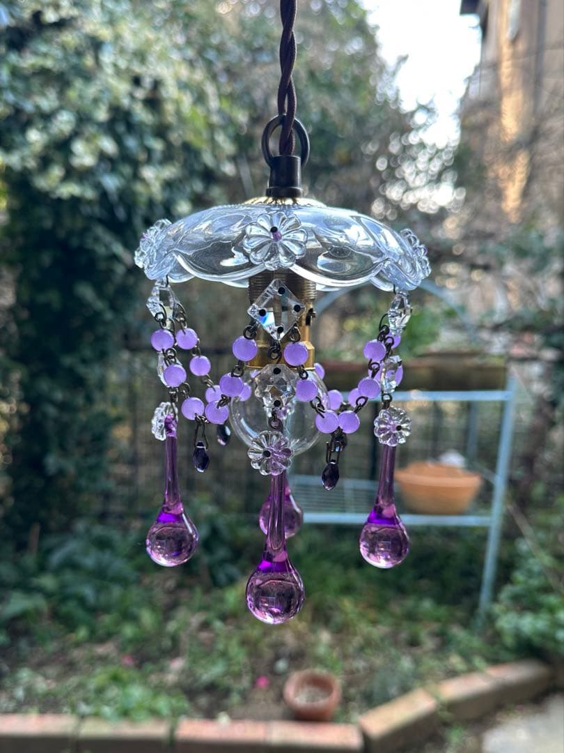 フランス アンティーク ラベンダームラーノガラスの可愛らしいミニシャンデリア＊