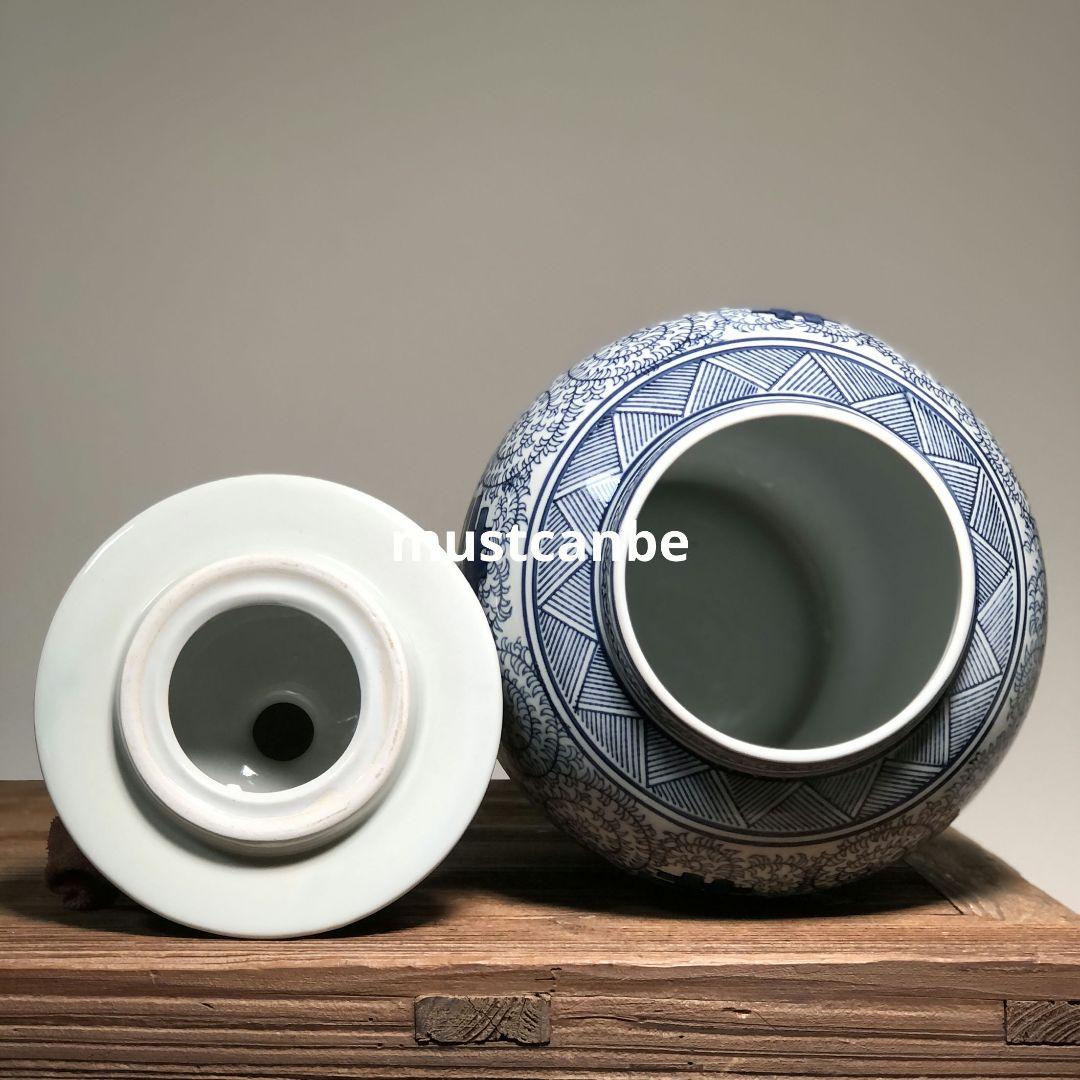 青花喜字将軍缶 景徳鎮 陶磁器 装飾品 現代工芸品 美術品 置物