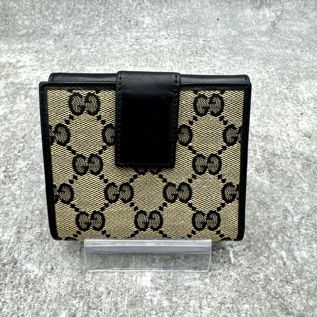 美品　グッチ GGキャンバス 二つ折り財布 ブラウン　ブラック