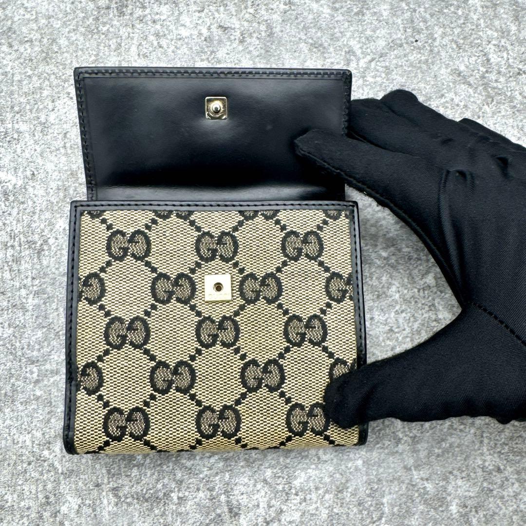 美品　グッチ GGキャンバス 二つ折り財布 ブラウン　ブラック