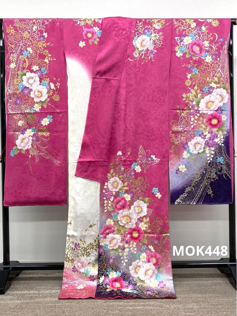 振袖 仮絵羽 ラメ刺繍 金彩 紋意匠 正絹 未仕立て品 八掛付き