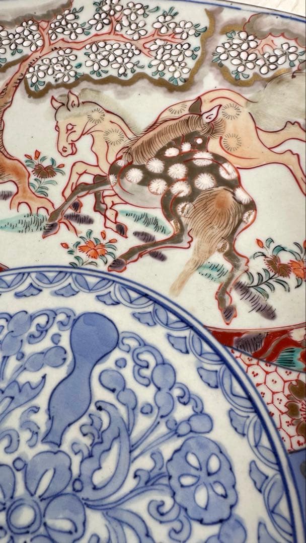 古伊万里　馬と瓢箪図　大皿　約46cm