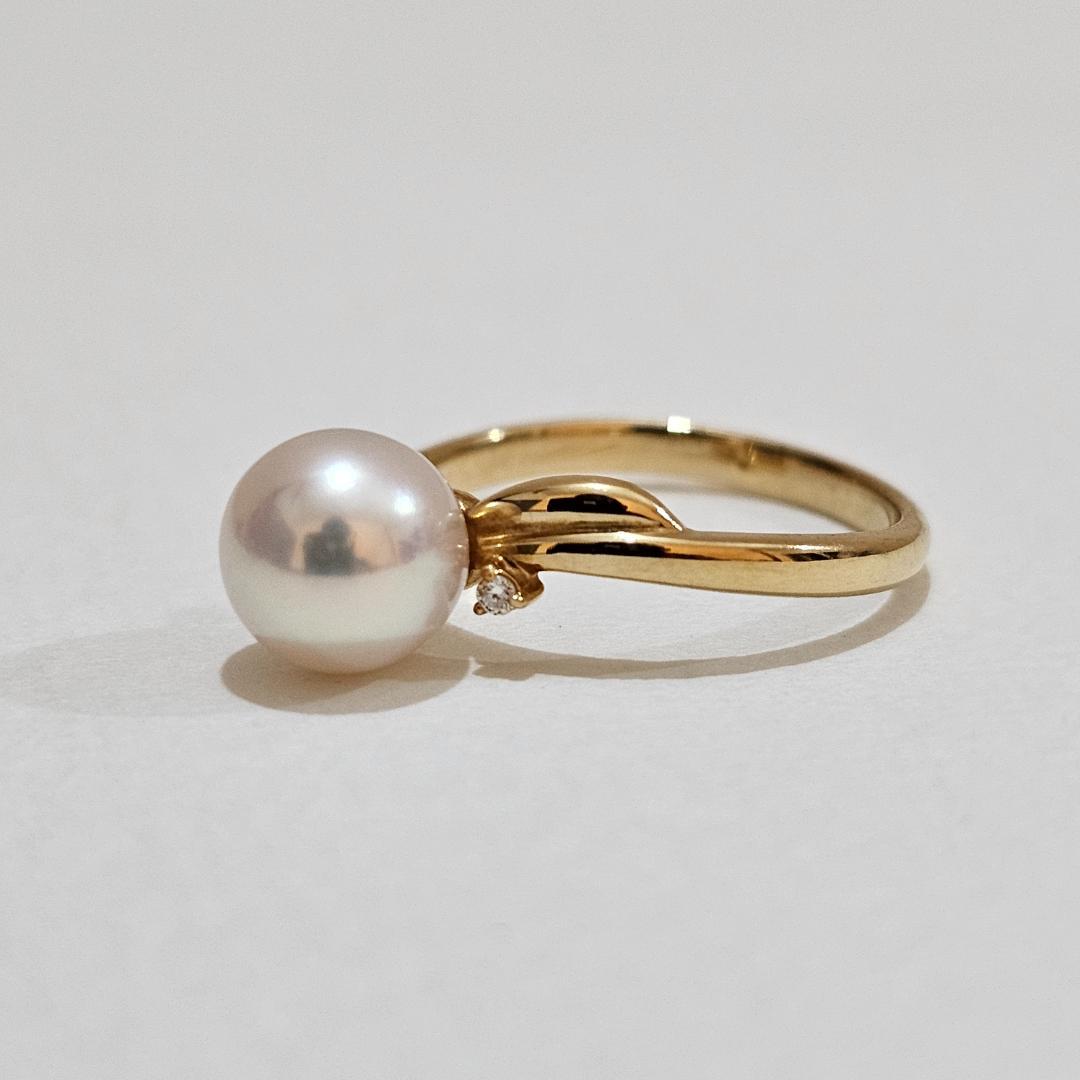 1744 タサキパールダイヤリングK18YGイエローゴールド11号7.5mm