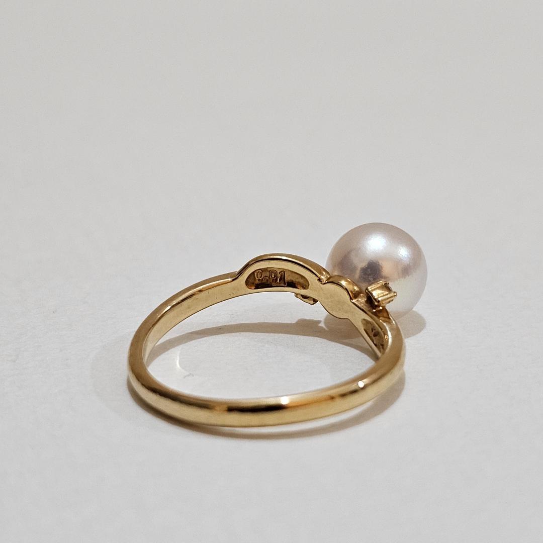 1744 タサキパールダイヤリングK18YGイエローゴールド11号7.5mm