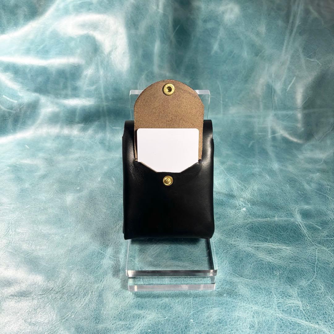 ハンドメイド　二つ折り　革財布　クロムエクセル黒色　真鍮　classical①