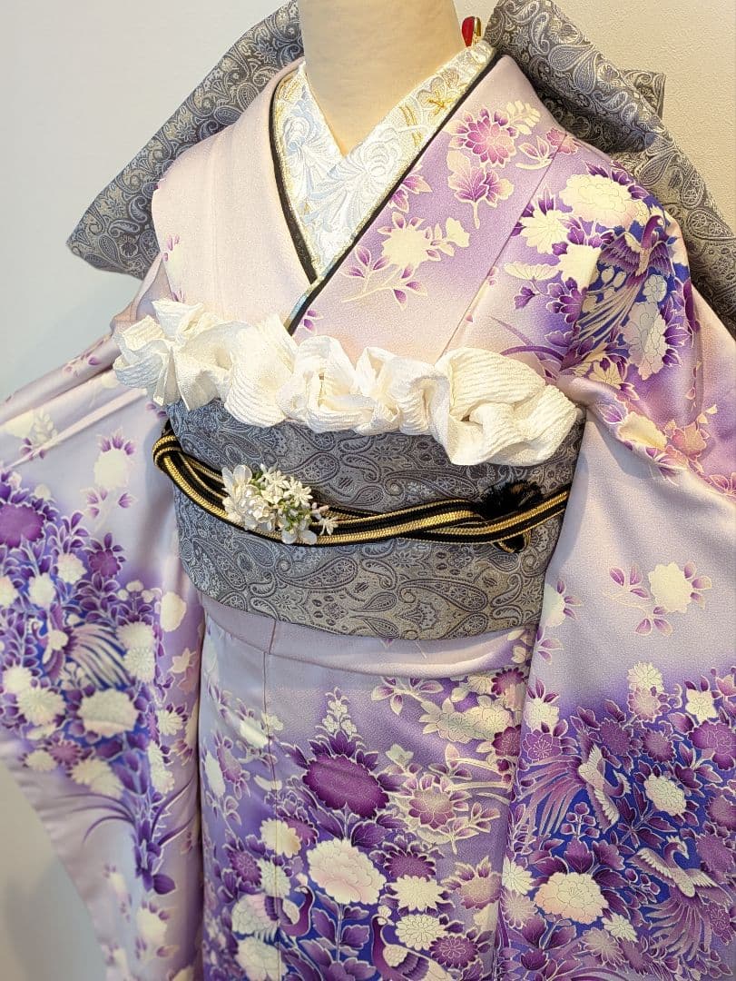 振袖フルセット 身丈155裄62 豪華振袖 暈し染め 銀彩 紫 逸品 成人式