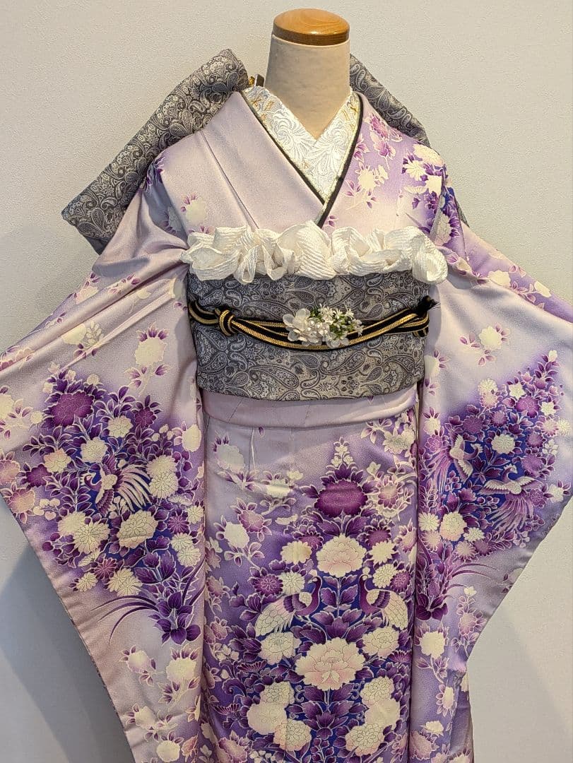 振袖フルセット 身丈155裄62 豪華振袖 暈し染め 銀彩 紫 逸品 成人式