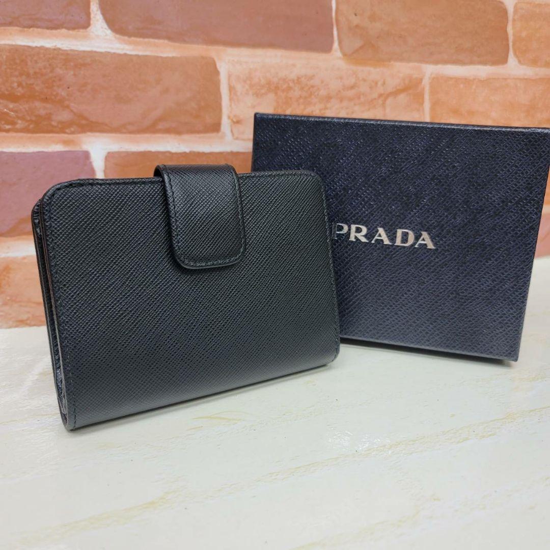 ほぼ未使用PRADA☆鑑定済☆サフィアーノ リボン 黒 1ML018プラダ財布