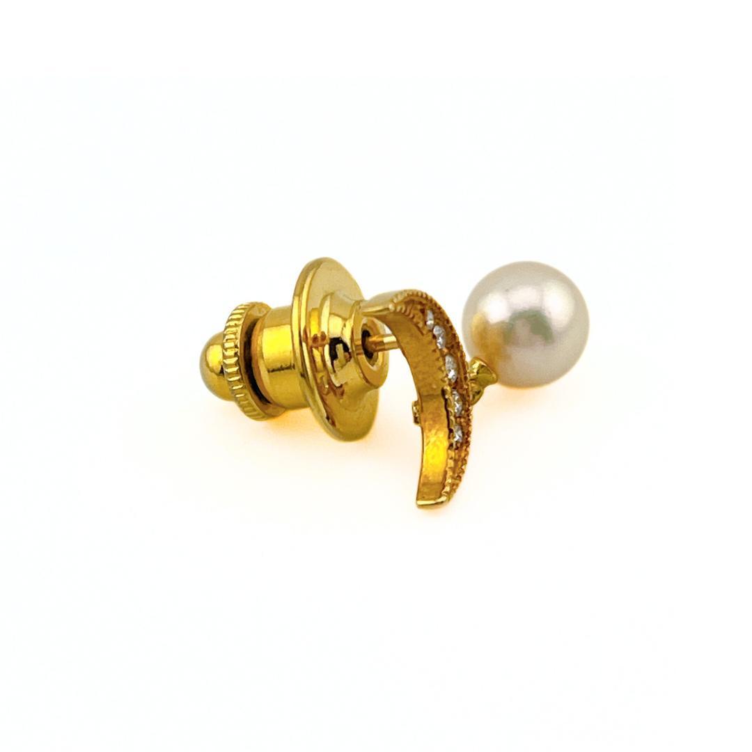 MIKIMOTO ミキモト ダイヤ アコヤパール 18K ピンブローチ ムーン