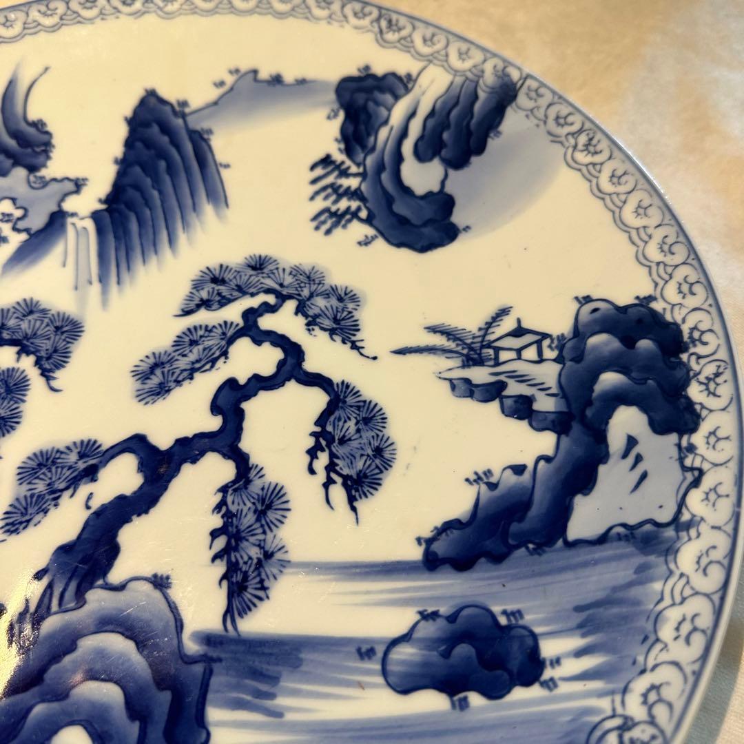 old有田焼　特大皿　飾り皿　染め付け