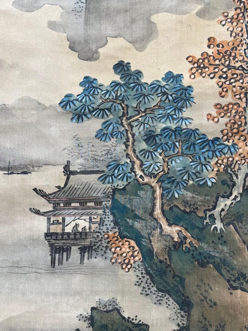 谷文弍筆　青緑山水　絹本肉筆　古美術　送料込み250502