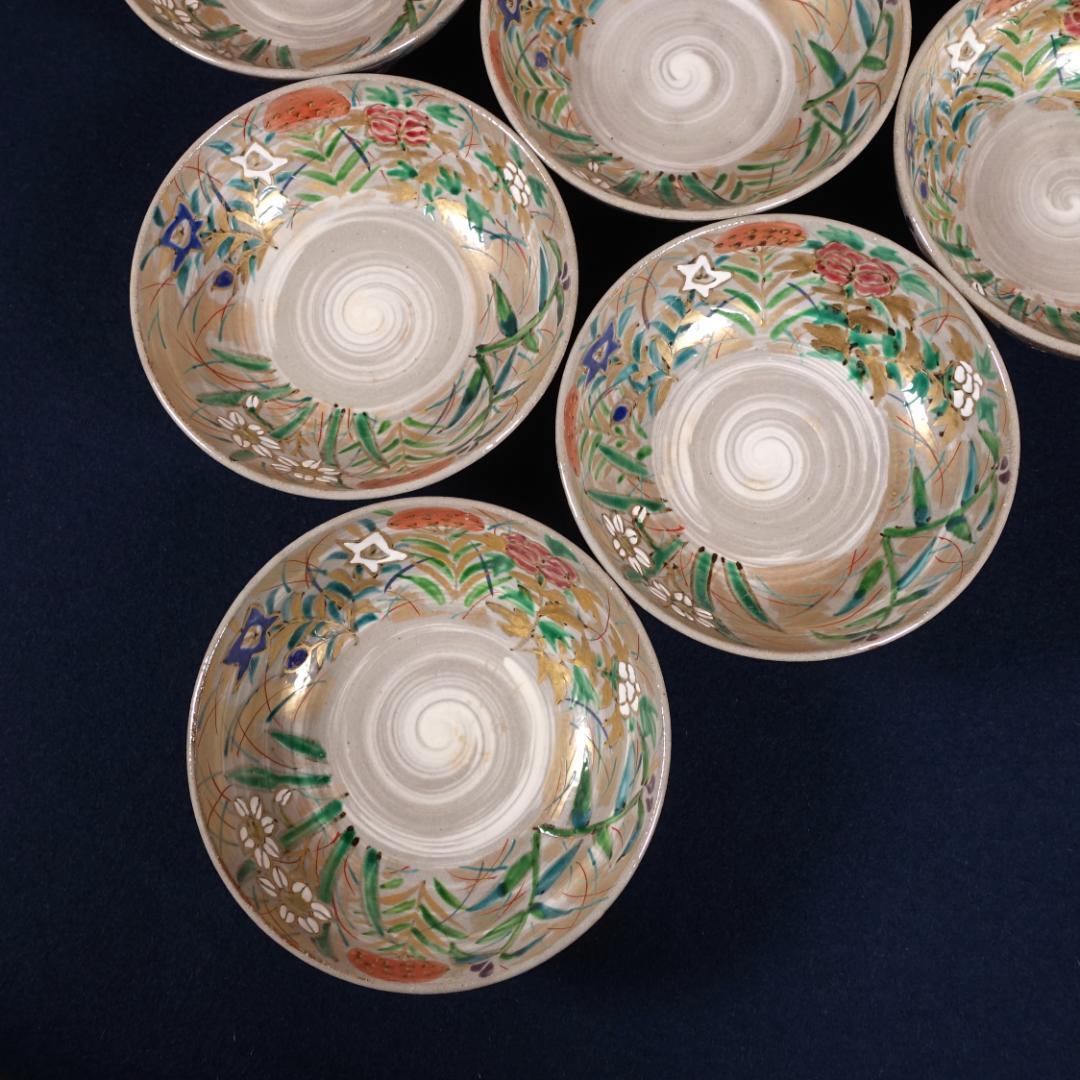 尾形乾山写 京焼名工 馬場京泉 色絵金彩 高台皿 8客