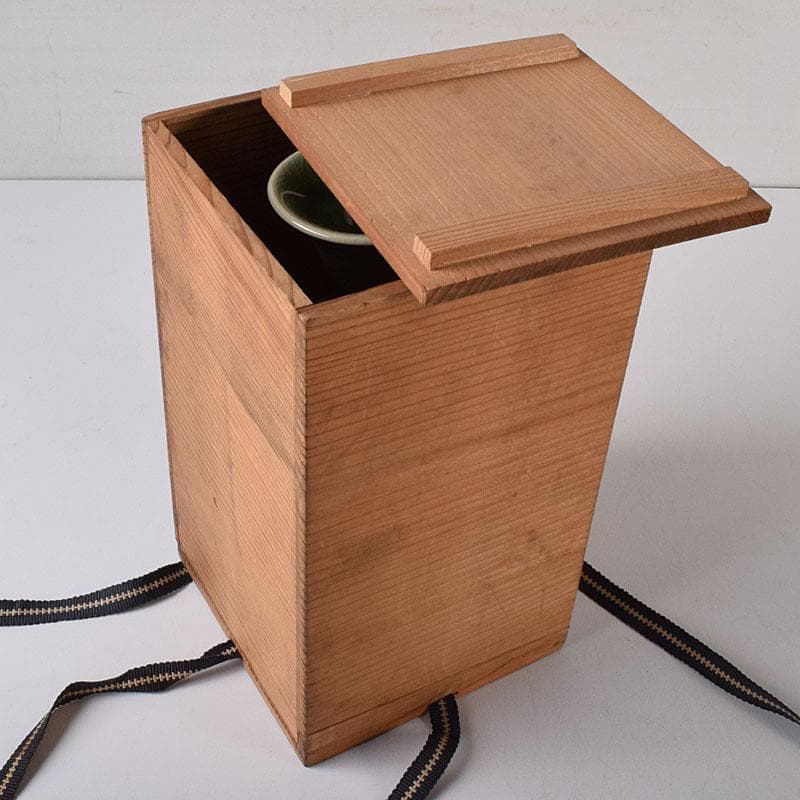 中国　龍泉窯青磁　双獣耳花瓶　時代箱　V　R8314