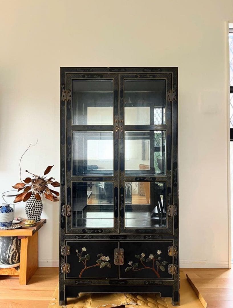 【今月末まで】中国美術　中国家具　螺鈿細工　骨董　石細工　黒塗り キャビネット