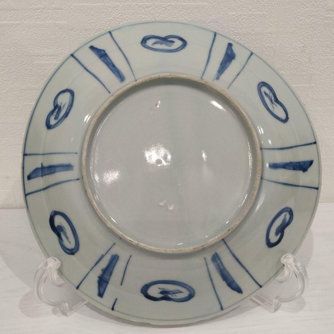 u348-6　中国 清朝期 古染付 芙蓉手 飛蝗文大皿 時代唐物　Q