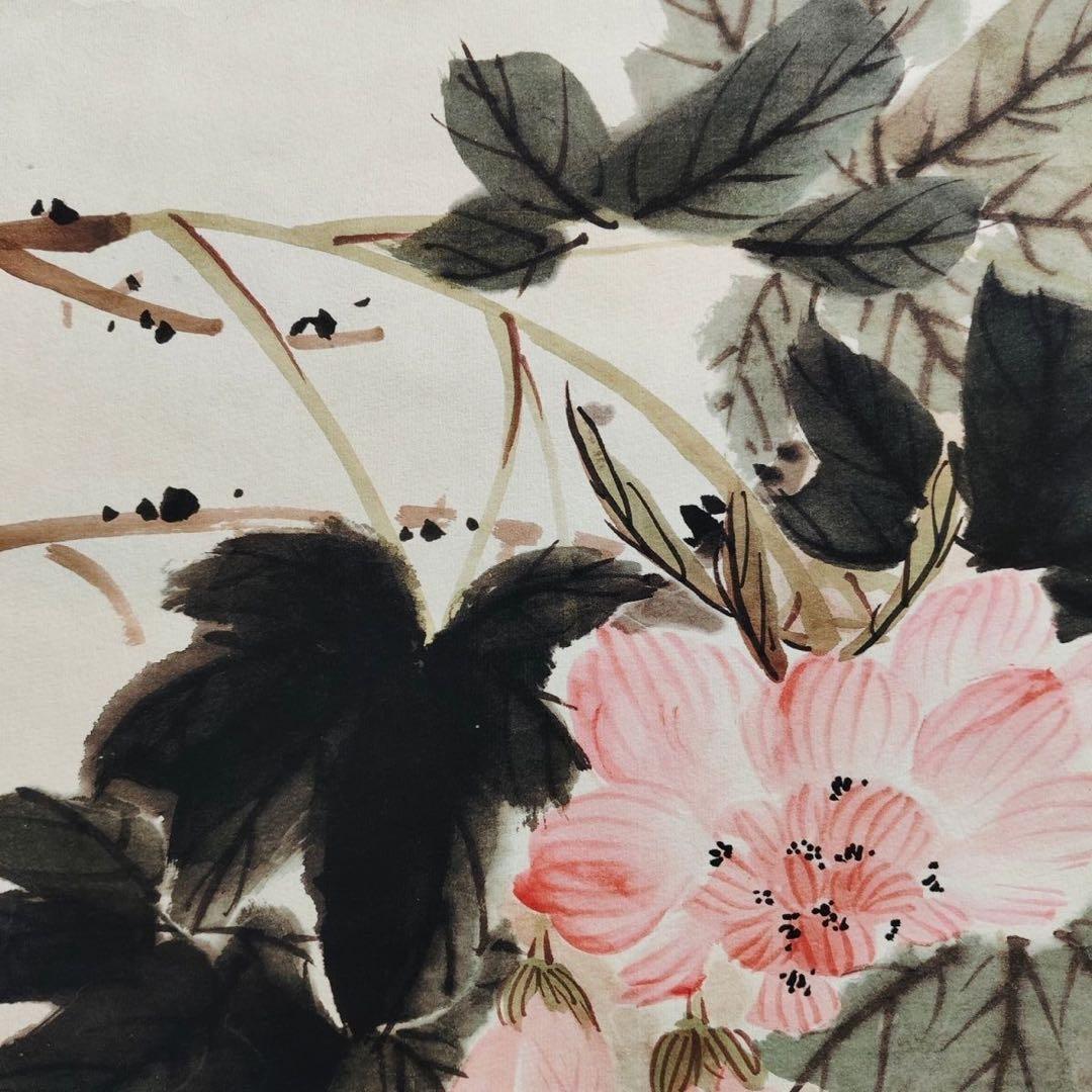 《王雪涛・花喜上眉梢》 四尺中堂掛軸　宣紙表装 175×70cm 実物撮影