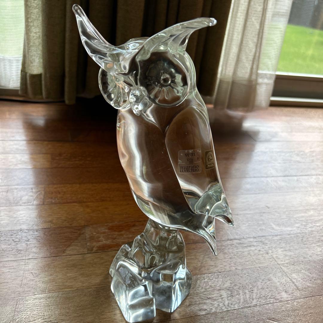 ザネッティ・ムラーノ◆クリスタル　フクロウ彫刻 置き物　ムラーノガラス