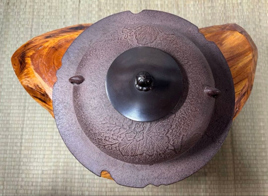 橋本辰敏 桐地紋 透木釜 透木 共箱 鉄釜 炉用 茶釜 茶道具