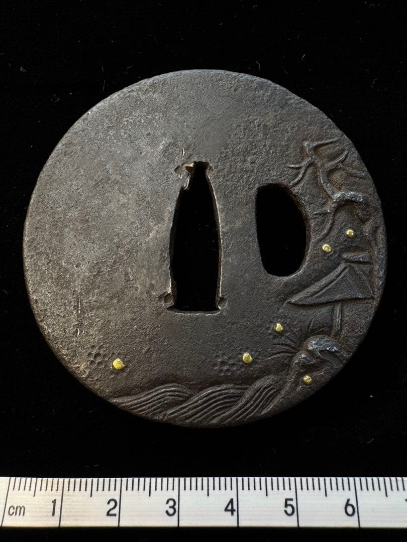 無銘鉄地鐔 風景図 鍔 拵 日本刀 刀装具 骨董 古美術 江戸時代