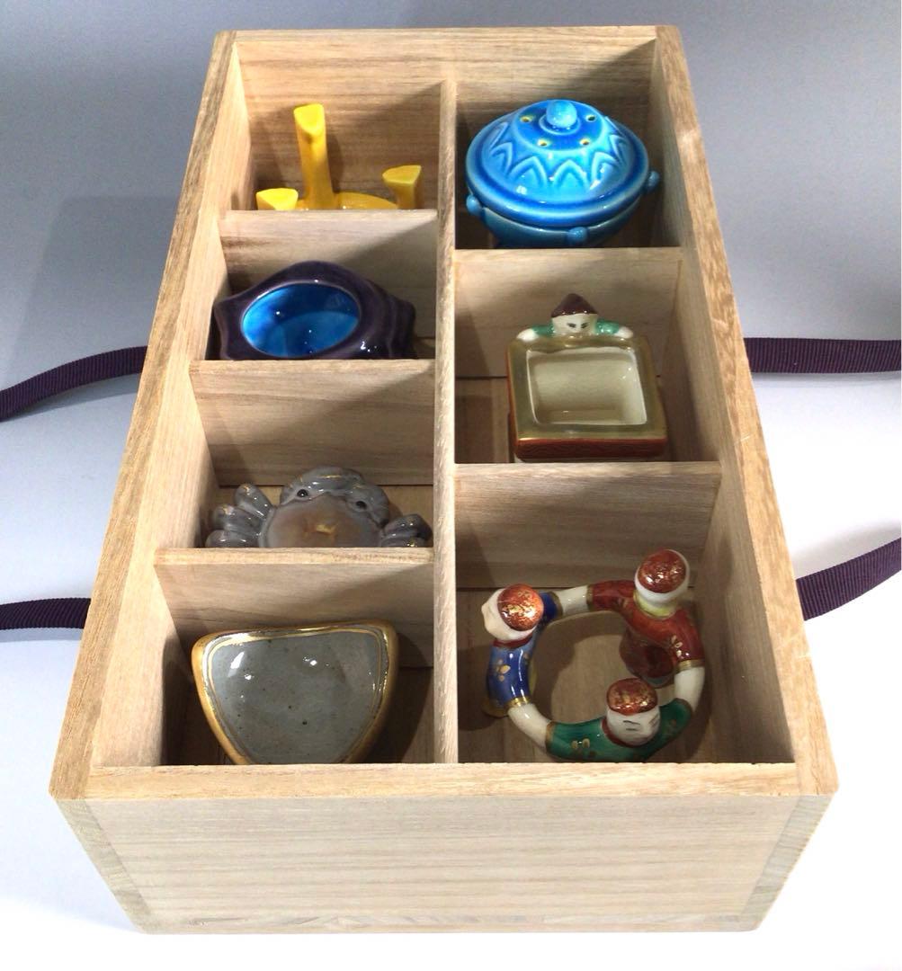 Ｐ４４２　七種蓋置　『鳴滝窯　橋本城岳造』『交趾釉』　共箱　茶道具