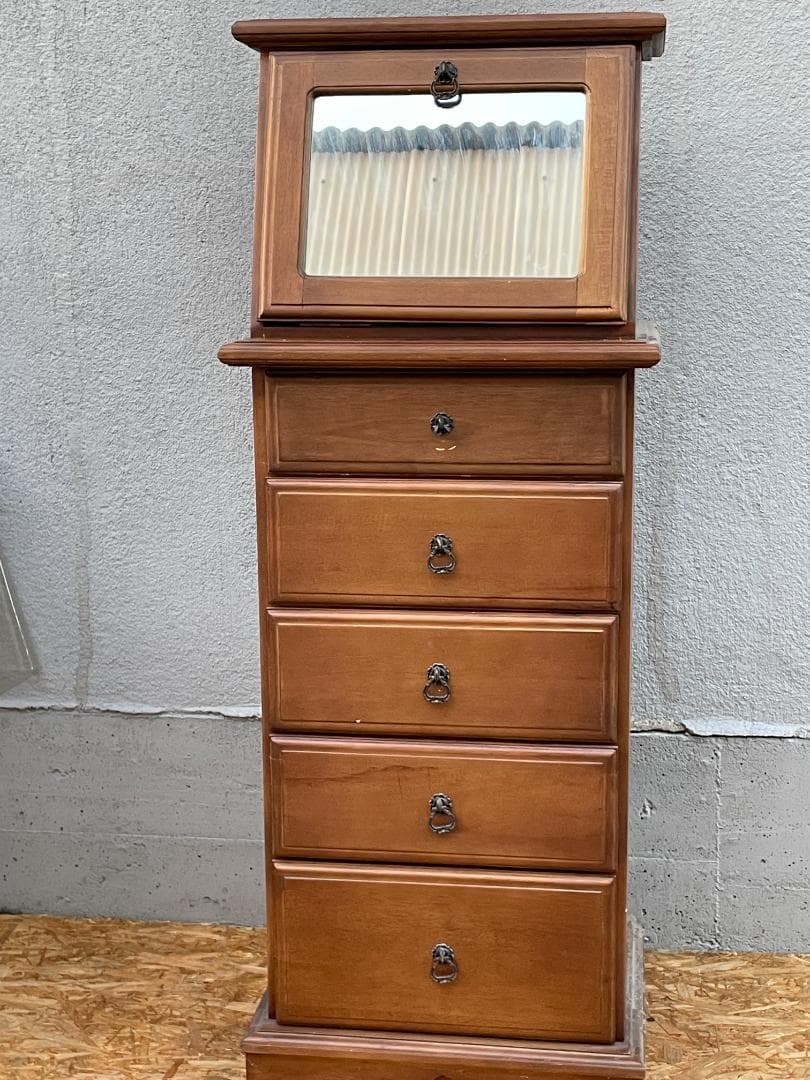 ★ 古家具 昭和レトロ チェスト ミラー 扉 付 ジュエリーボックス 引き出し